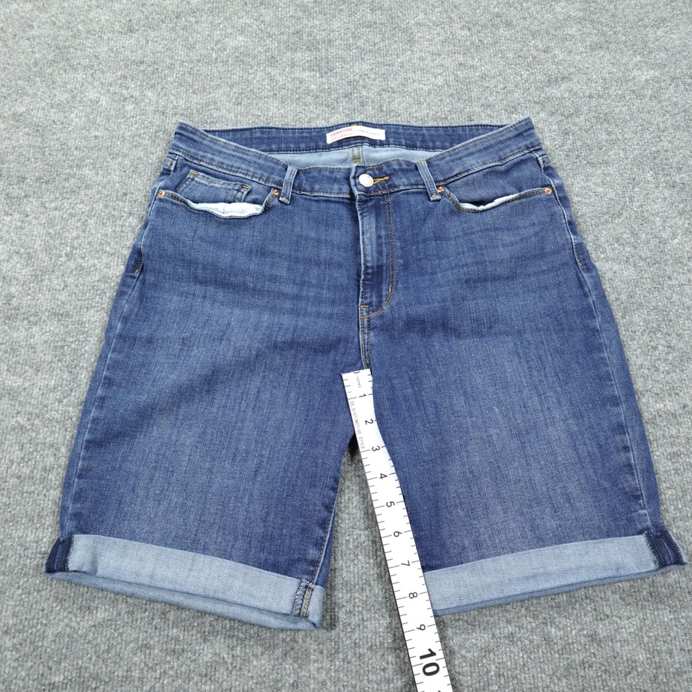 Levis Signature Shorts Womens 12 Blue Bermuda Denim Cuffed Stretch Jorts - Picture 9 of 10